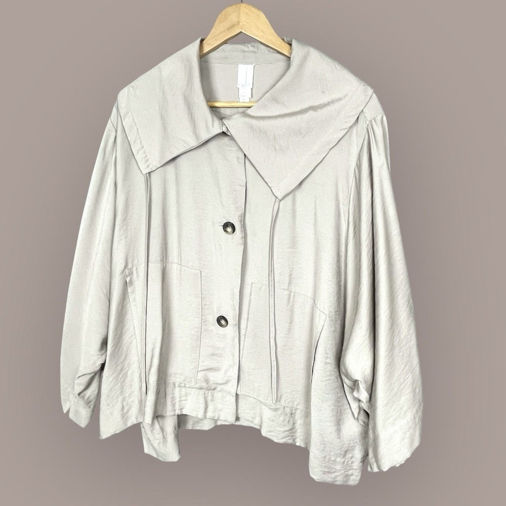 MarlaWynne Layers Women Beige Wide Lapel Jacket L Lagenlook Minimalist Oversized